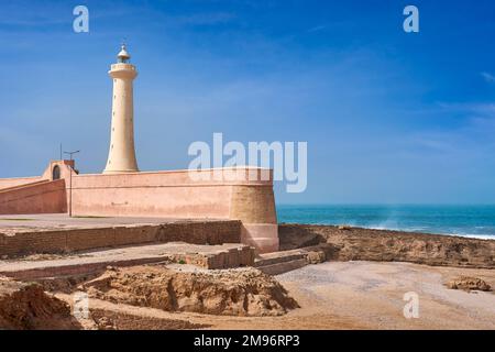 Vista al faro, Rabat, Marocco, Africa Foto Stock