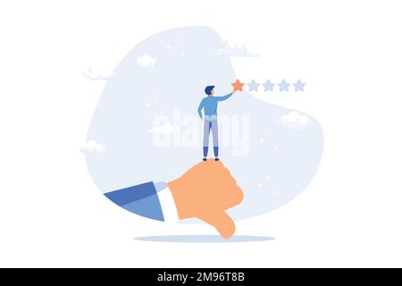 Feedback negativo, recensione negativa o feedback di un cliente a una stella, esperienza utente di qualità scadente o terribile, risultato di valutazione basso o concetto di delusione, fl Illustrazione Vettoriale