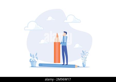 Pensiero creativo, creatività o immaginazione per ottenere l'idea o la soluzione per risolvere il problema, l'ispirazione o l'istruzione, il concetto di processo di brainstorming, piatto v Illustrazione Vettoriale