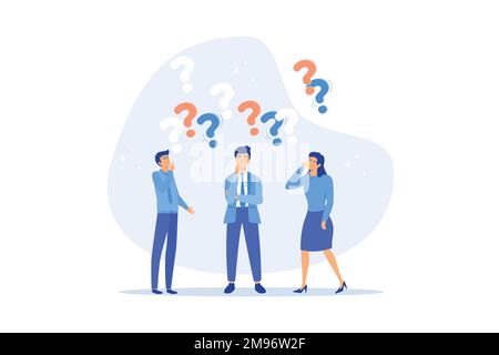 Persone confuse con confusione problema o dubbio, perso in difficoltà o complessità, domande complicate o concetto di incomprensione, piatto vettore moderno Illustrazione Vettoriale