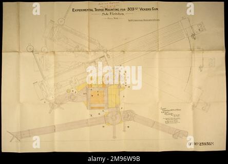 Montaggio sperimentale su treppiede per pistola Vickers da .303 pollici; elevazione laterale. W G Armstrong Whitworth & Co., Ltd Foto Stock