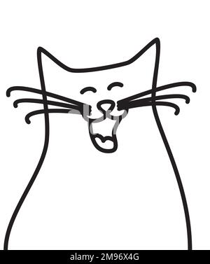 Doodle gatto sorridente e ridente mano disegnata in linea d'arte Illustrazione Vettoriale