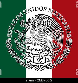 Messico, sigillo nazionale ufficiale sulla bandiera messicana, illustrazione vettoriale Illustrazione Vettoriale