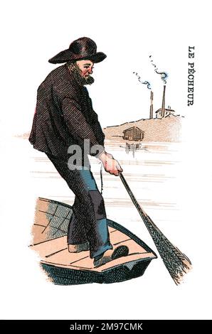 Gioco di carte francese - Sì o No - serie occupazioni. Illustrazione di un pescatore. Foto Stock