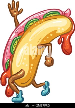 Cartoon Hotdog Weenie Logo personaggio Cartoon nell'illustrazione vettoriale Illustrazione Vettoriale