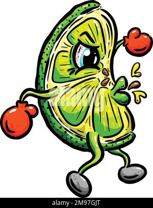 Sputing Lime Slice Cartoon Character Fruit Vector Illustration Illustrazione Vettoriale