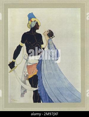 Illustrazione di Hassan (la storia di Hassan di Baghdad e come è venuto a fare il viaggio d'oro a Samarcanda), un dramma di versi di James Elroy Flecker, con illustrazioni di Thomas Mackenzie. Foto Stock