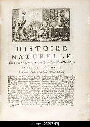 Prima pagina del primo discorso: l'Histoire Naturelle. Incisione di J. vander Schley, di Pierre de Hondt, Histoire Naturelle generale et particuliere avec la description du Cabinet du Roy. Foto Stock