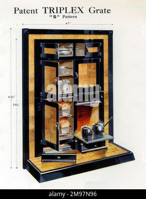 Motivo a S della griglia Triplex Patent con migliore finitura smaltata in porcellana nera. Foto Stock