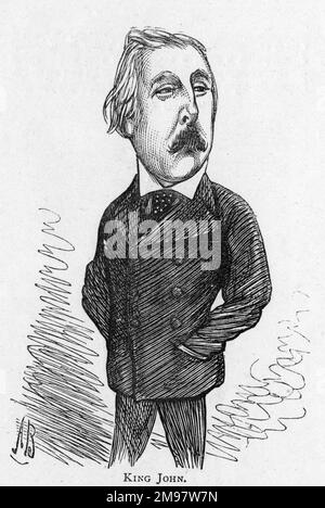 Cartoon del direttore teatrale inglese, produttore, giornalista e scrittore, John Hollingshead (1827-1904) -- Re John. Foto Stock