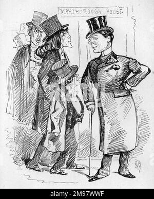 Cartoon, A G Vance e i compagni-teatrali Henry Irving, Squire Bancroft e J L Toole. Vance commenta il fatto che stanno andando visitare il Principe del Galles a Marlborough House -- per non sembrare lasciato fuori, dice che lo ha fatto anni fa egli stesso. Foto Stock