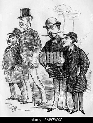 Cartoon, W S Gilbert (1836-1911) e Arthur Sullivan (1842-1900) ignorando i loro rivali Henry Pottinger Stephens e Edward Solomon per strada -- non parliamo mai come passiamo. Foto Stock