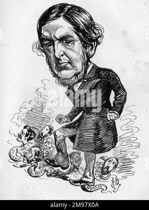 Cartone animato di Sir William George Granville Venables Vernon Harcourt (1827-1904), politico liberale, in questo momento Segretario di casa nel governo di Gladstone. Visto qui che stampano gli agitatori irlandesi sotto forma di serpenti (un nido di vipere) sotto i suoi piedi. Foto Stock