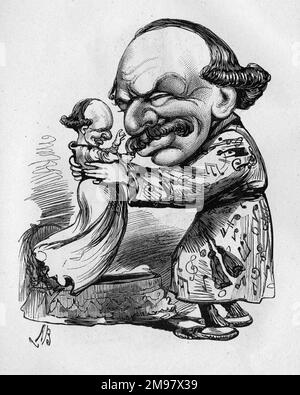 Caricatura di Sir Julius Benedict (1804-1885) -- Baby Mine. È stato un compositore e direttore d'orchestra tedesco che ha vissuto in Inghilterra per la maggior parte della sua carriera. Foto Stock
