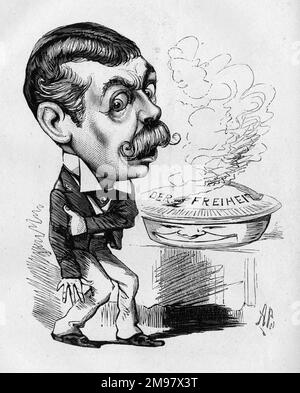 Lord Randolph Henry Spencer Churchill (1849-1895), politico britannico, in questo momento MP per Woodstock. All'epoca stava facendo il suo segno a Westminster criticando i membri di entrambi i partiti politici. "Il giovane che mette il dito in molte torte, e, ora e poi, una calda". Era il padre di Winston Churchill. Foto Stock