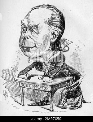 Caricatura di Charles Bradridaugh (1833-1891), politico ateo, deputato liberale per Northampton. Cercate il signor Bradridaugh il terzo agosto. Foto Stock