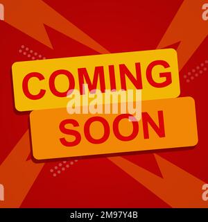 Un banner in arrivo per il sito Web o il negozio online isolato su uno sfondo rosso Illustrazione Vettoriale