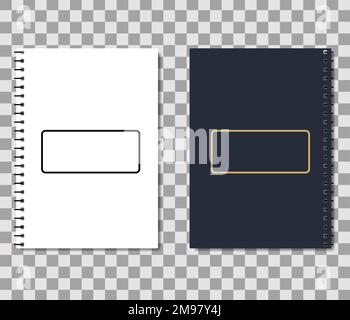 Il design realistico della copertina del notebook è in bianco e nero Illustrazione Vettoriale