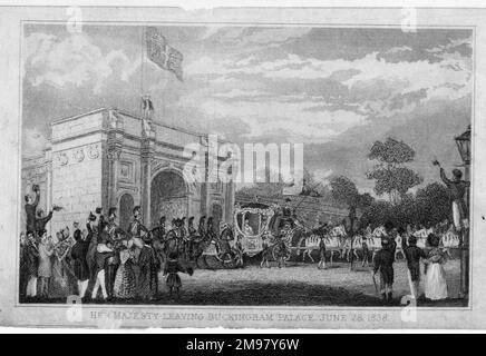 La regina Vittoria lascia Buckingham Palace sulla strada per la sua incoronazione, 28 giugno 1838. Foto Stock