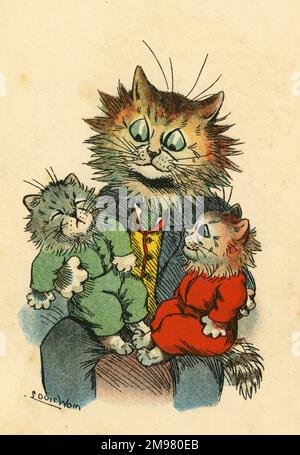 Louis Wain, Daddy Cat - con due gattini. Foto Stock