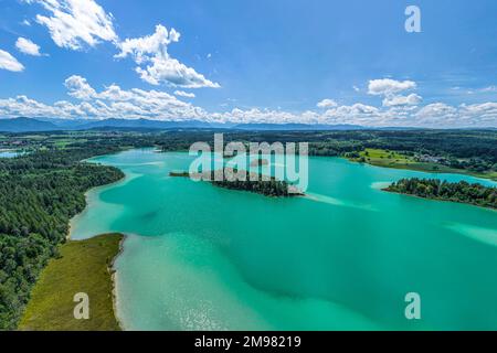 La regione intorno al Grande Lago di Pasqua vicino Seeshaupt dall'alto Foto Stock