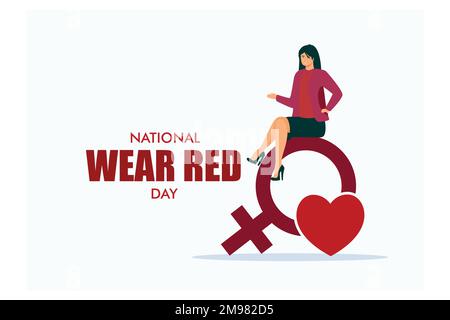 Illustrazione vettoriale sul tema del National Wear Red Day il 7th febbraio, disegno vettoriale piatto moderno Illustrazione Vettoriale