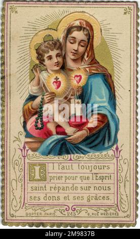 Carta devozionale Chromolithograph - Maria con Gesù Bambino. Foto Stock