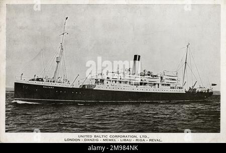 Nave da carico «Baltara» (Br, 1909) ex «Suntempiale» ed ex «Berbice», United Baltic Corp Ltd, in mare. Ha lavorato come nave ospedaliera fino all'acquisto da parte di United Baltic Corporation, naufragata nel 1929. Foto Stock