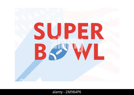 Testo titolo Super Bowl. Colore del carattere rosso e blu e riflesso delle ombre, disegno vettoriale piatto moderno Illustrazione Vettoriale