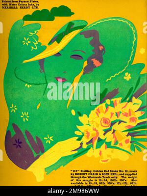 Donna con narcisi in stile Art Deco. Foto Stock