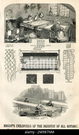La Cyclopedia of the Industry of All Nations di Knight, che descrive in dettaglio i contenuti della Grande Mostra di Londra. Mostrando varie fasi di lacemaking. Foto Stock