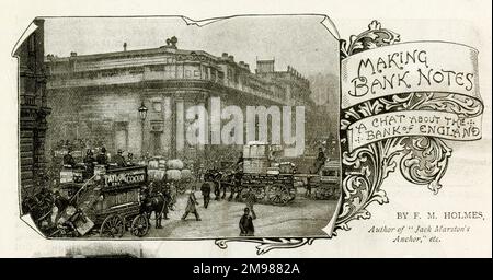 Bank of England, City of London, illustrante un articolo intitolato Making Bank Notes di F M Holmes. Foto Stock