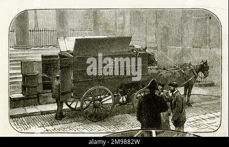 Caricamento degli ordini postali al di fuori della Bank of England, City of London. Foto Stock