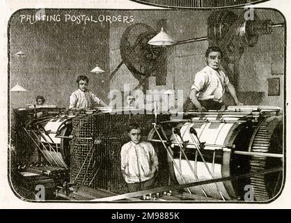 Stampa di ordini postali, Bank of England, City of London. Foto Stock