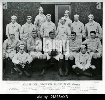 Cambridge University Rugby Team, 1894-95: Todd, Lawry, Dixon, Druce, Griffiths, Bell, Taylor, Falcon, Pilkington, Mitchell, Tucker (capitano), Field, Giblin, Bunting, Giacobbe. Foto Stock