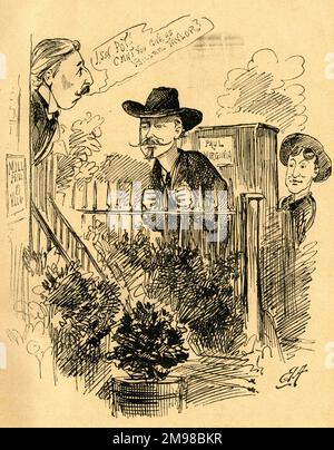 Opera fumettistica al Gaiety. John Hollingshead (1827-1904), direttore teatrale inglese, produttore, giornalista e scrittore, chiama due musicisti di strada: Dico poy, non puoi darci Billee Taylor? Una satira su una produzione comica di opera, Virginia e Paul, di Henry Pottinger Stephens. Billee Taylor fu una produzione precedente dello stesso autore. Foto Stock