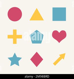 Vettore di set di forme geometriche piatte colorate Illustrazione Vettoriale