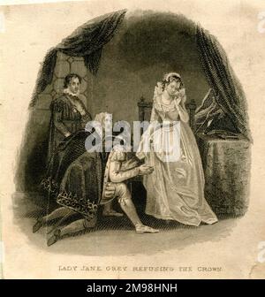 Lady Jane Grey rifiutando la Corona d'Inghilterra, che alla fine accettò solo con grande riluttanza. Foto Stock