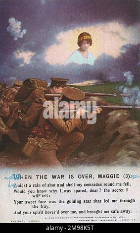 Quando la guerra è finita, Maggie -- un soldato britannico sul fronte occidentale pensa al suo amore mentre prende parte al combattimento insieme ai suoi colleghi. (3 di 3) Foto Stock