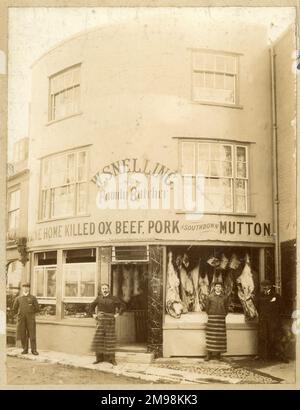 W Snelling Butcher's Shop, 11 High Street, Shoreham-by-Sea, West Sussex. Foto Stock
