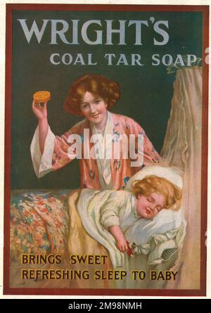 Advert, il sapone Coal Tar di Wright, porta il sonno dolce e rinfrescante al bambino. Foto Stock