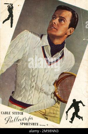 Cover con motivo a maglia, pullover da tennis da uomo con cuciture a filo. Foto Stock