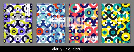 Copertine retrò geometriche astratte in stile Bauhaus. Ripetizioni geometriche. Illustrazione Vettoriale