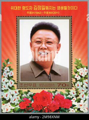 2011 timbro della Corea del Nord. Decesso di Kim Jong il (1941-2011) Foto Stock