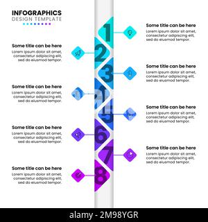 Modello infografico con icone e 8 opzioni o passaggi. Può essere utilizzato per il layout del flusso di lavoro, il diagramma, il banner, il webdesign. Illustrazione vettoriale Illustrazione Vettoriale