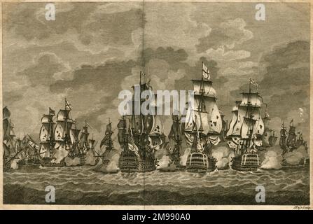 Sconfitta della flotta spagnola da parte di Sir John Jervis, Battaglia di Capo San Vincenzo, 14 febbraio 1797. Foto Stock