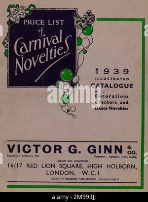 Victor G Ginn & Co, High Holborn, Londra, catalogo (prima copertina), Listino prezzi di Carnevale Novitá. Foto Stock