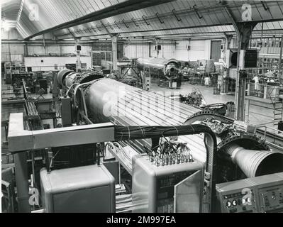 Mock-up elettrico Blue Streak completo per il test dei circuiti a Stevenage, circa 1964. Foto Stock