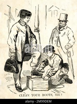 Victorian Shoe Shine - Pulisci i tuoi stivali, Signore? Foto Stock