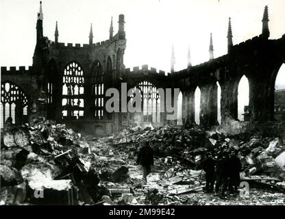 Danni alle bombe, Cattedrale di Coventry, 1940 novembre, seconda guerra mondiale. Foto Stock